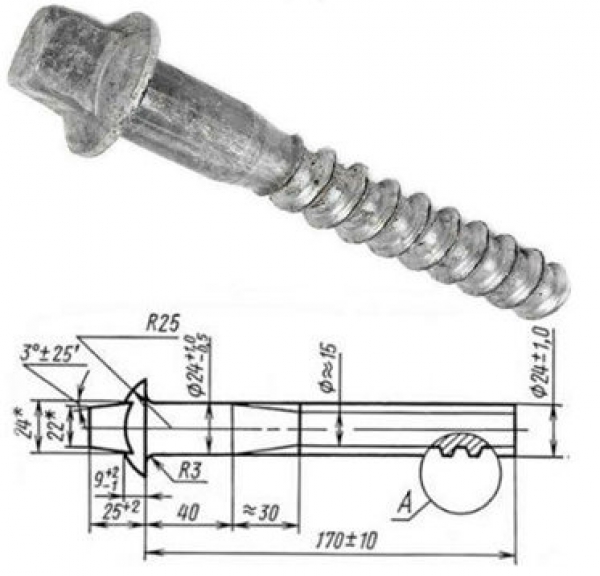 Шуруп путевой 24*170 четырехгранный ГОСТ 809-71
